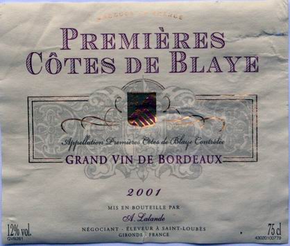 premiere cotes de blaye 2001 lalande