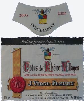 cotes du rhone 2003 vidal